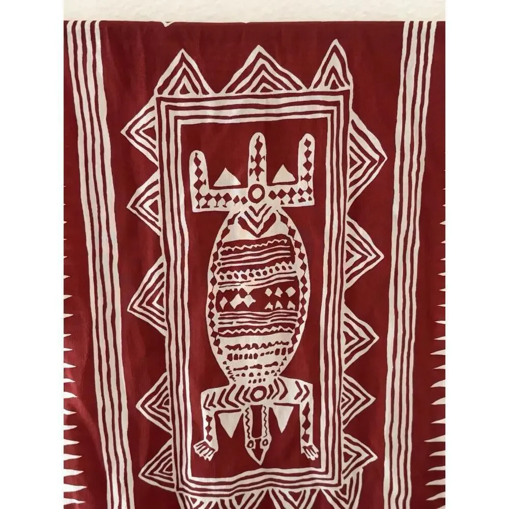 Adrienne Vittadini Tribal Print Scarf Red White Abstract 52x11” Vintage